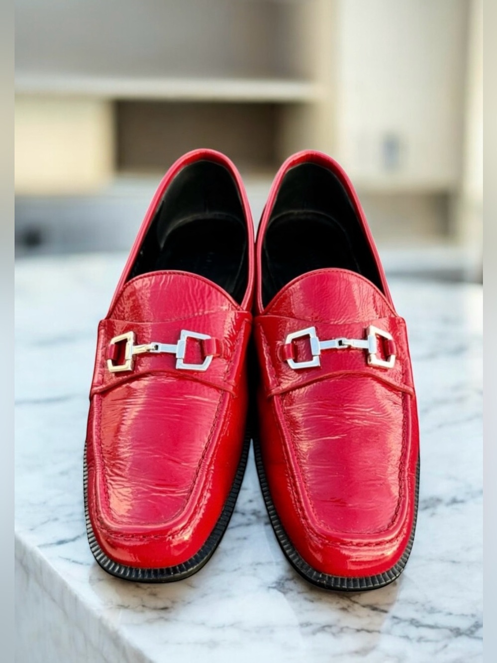 GUCCI Horsebit Loafers Red Patent Flats